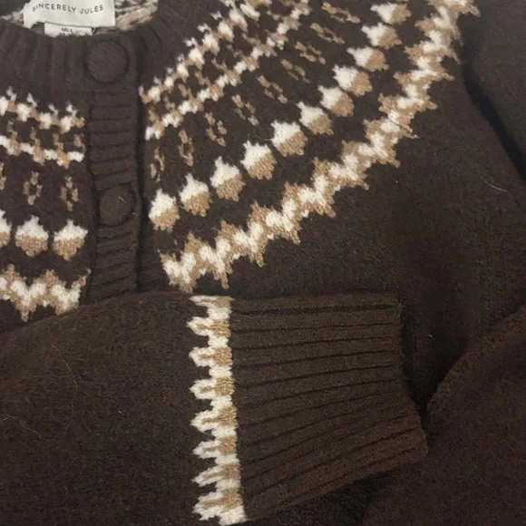 Sincerely Jules Brown and White Cardigan - Picture 3 of 3